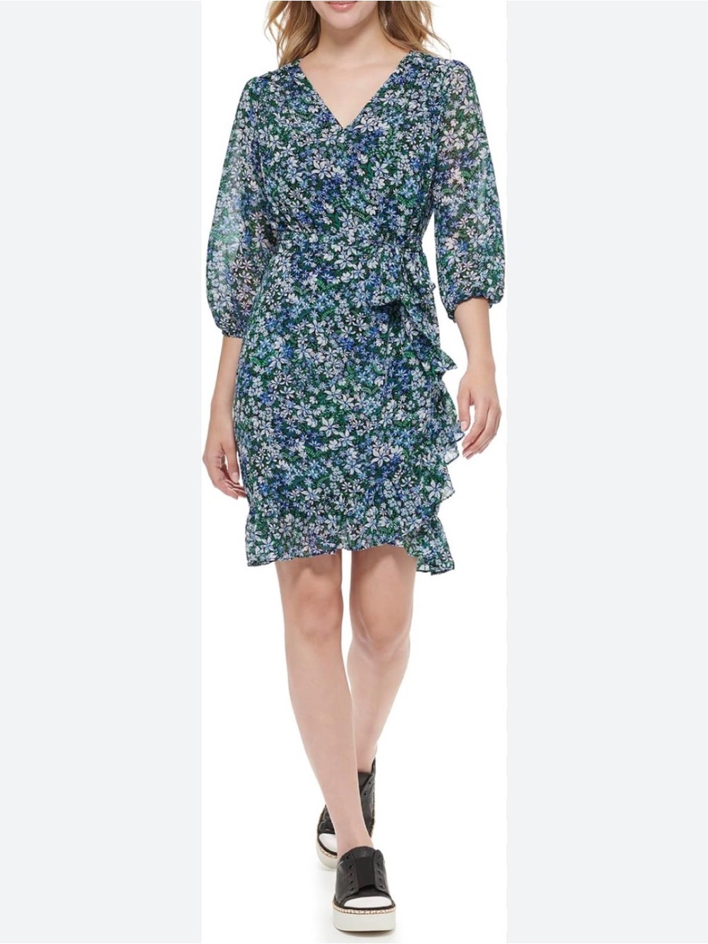 Karl Lagerfield Paris Blue Floral Ruffle Dress. Size 10